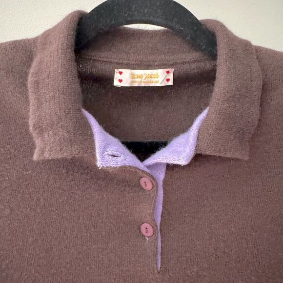 Vintage Cottagecore Rue Jacob Chocolate Lavender Cashmere Collared Sweater Sz 42 - Picture 3 of 7